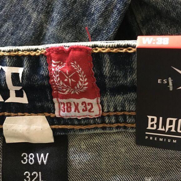 NWT BLACK PIKE LEGEND Embroidered Distressed Biker Stretch Slim Denim Jean 38X32 - Picture 16 of 16